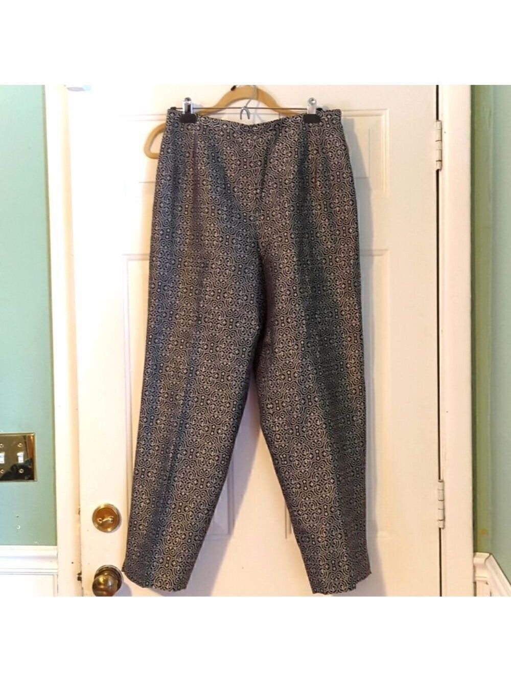 Talbots Silk Pants Black Silver Size 12 NWT Vintage Career Work Spring fall
